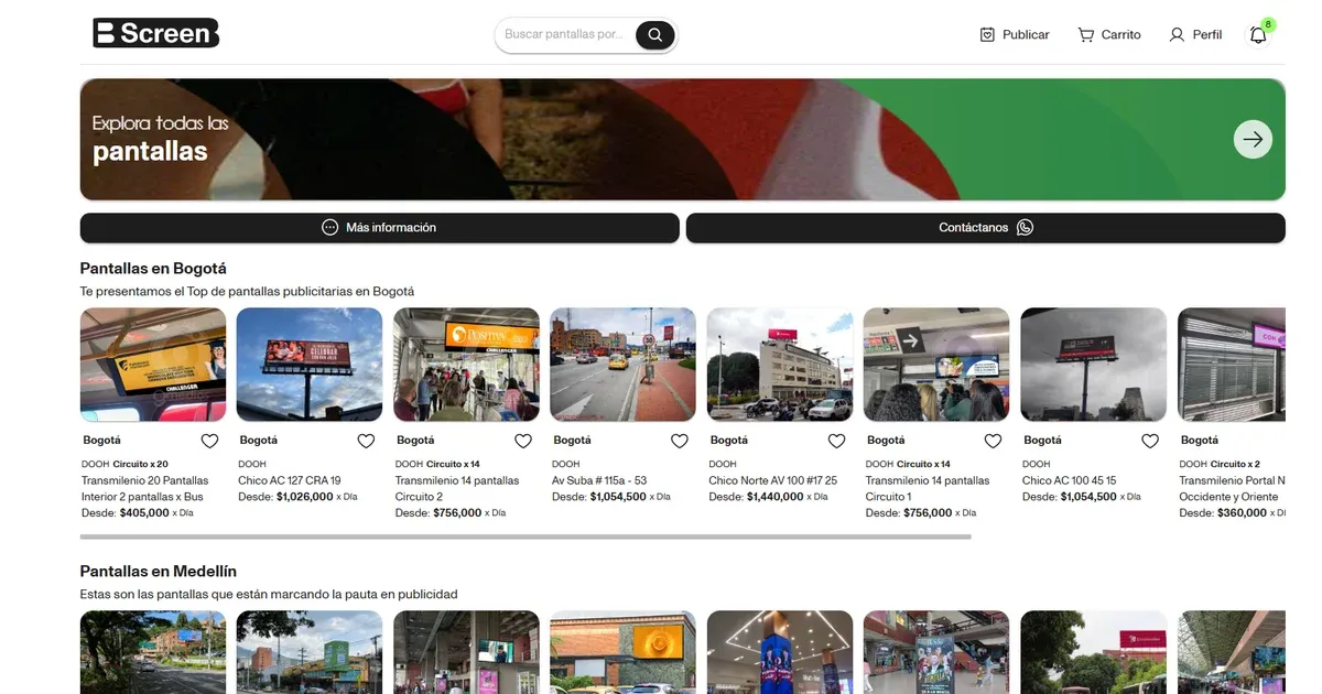 Bscreen: catálogo de pantallas publicitarias en Bogotá y Medellín